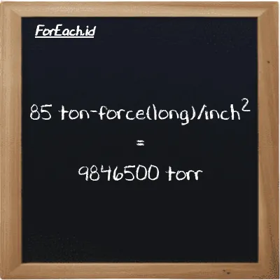 85 ton-force(long)/inch<sup>2</sup> is equivalent to 9846500 torr (85 LT f/in<sup>2</sup> is equivalent to 9846500 torr)